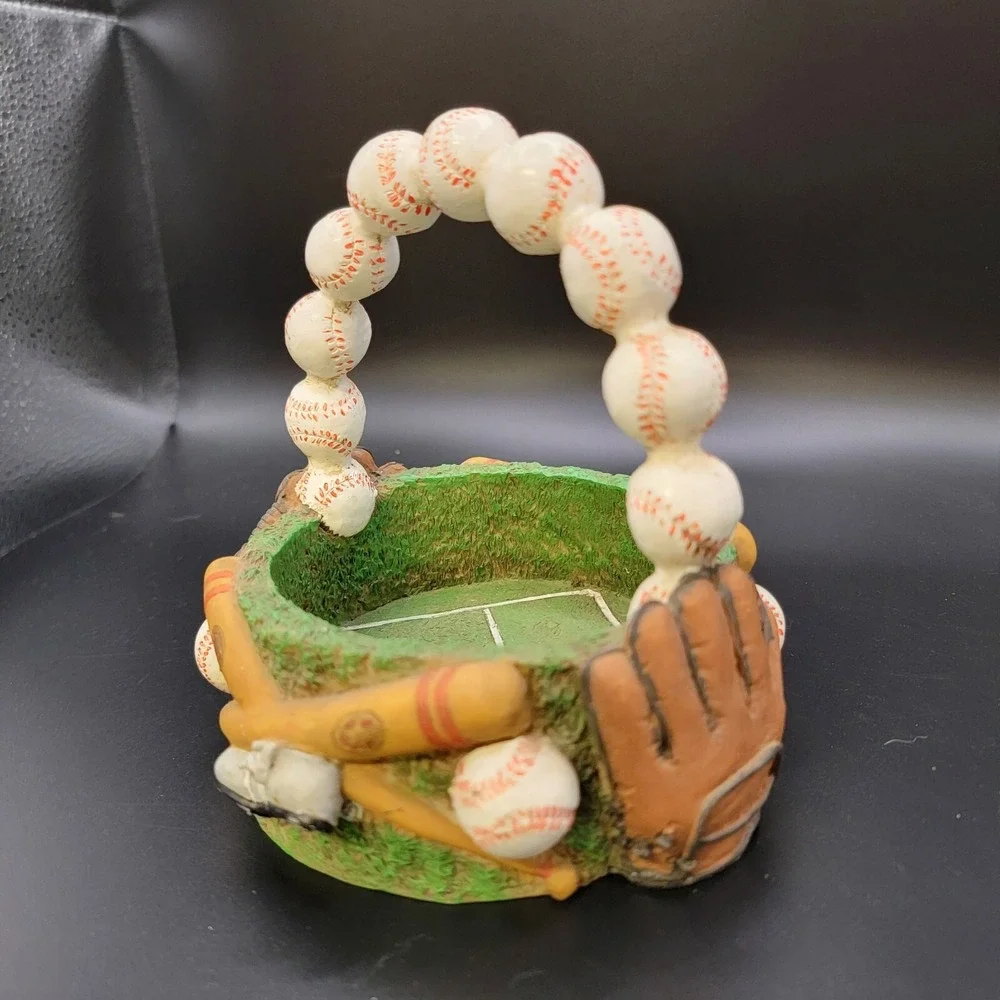 Baseball Bat Shoes and Glove Desktop Resin Trinket Basket with Balls Handle